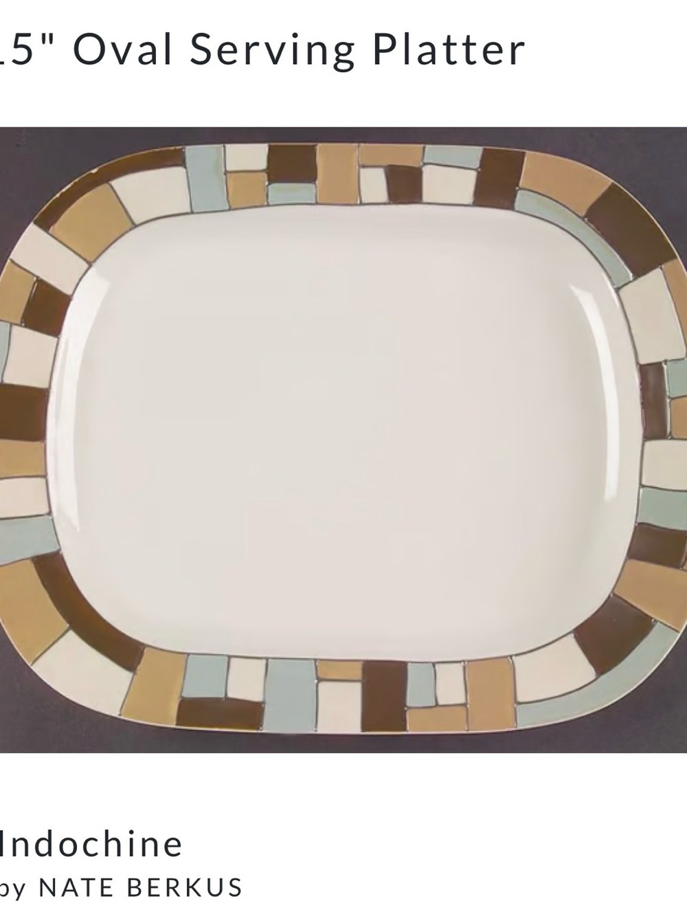 Nate Berkus Cream Oval Platter with Brown, Tan & Pale Blue Mosaic Rim